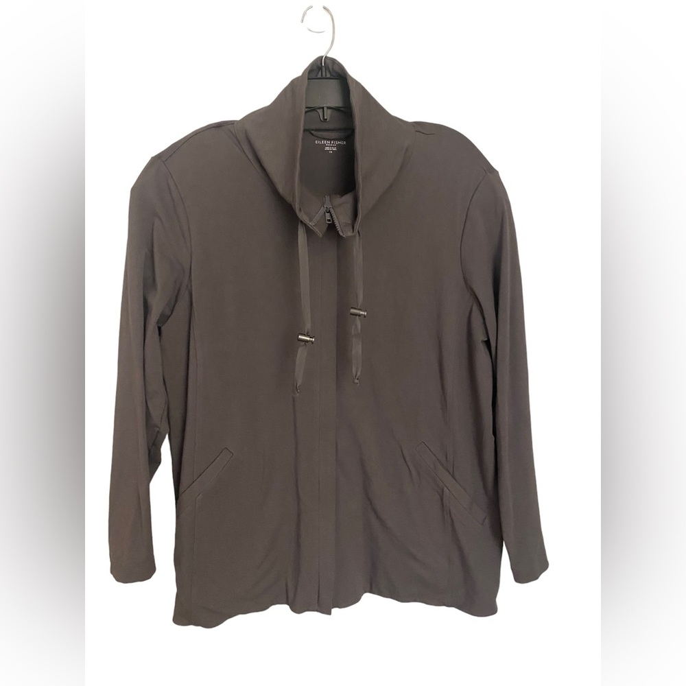 Eileen Fisher Woman Drawstring Full Zip Pocketed Jacket
